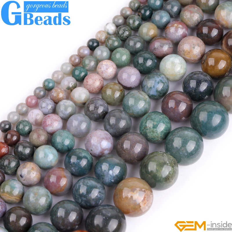 Indian Agate Beads Natural Gemstone Round Loose Beads for Jewelry Making 15" - Image 1 of 4