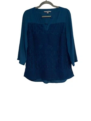 Valerie Stevens Top M Women's Teal Lace Detail Knit Tunic Cottage Office Church - Image 1 of 4