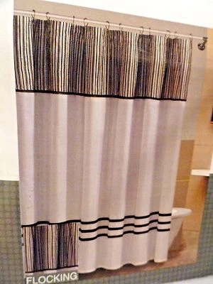 New TRENDY Vertical STRIPE white & black FLOCKED fabric SHOWER CURTAIN~Stripes - Image 1 of 4