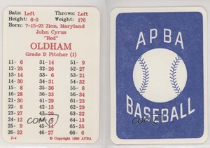 1986 APBA Baseball 1926 Season Red Oldham