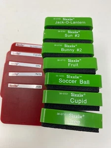 Sizzix Original Small GREEN & Red 12pc Lot Die Cut Set Bunny Sun Tree Fruit - Picture 1 of 10