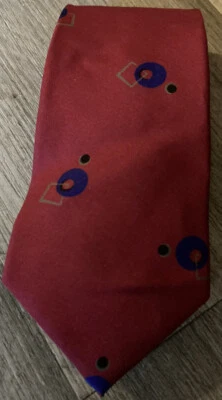 Vintage NEW Albert Nipon Tie Dark Red 100% Silk Atomic Mod Print NOSWT - Image 1 of 4