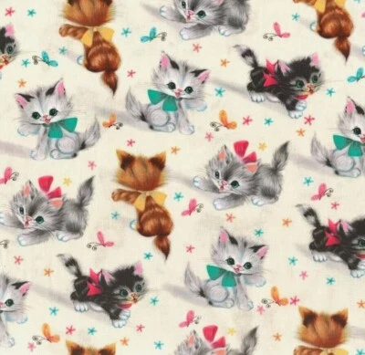 MICHAEL MILLER FABRICS Kitties Bows Butterflies Stars Party Kittens Cats Cream Fabric By the FQ 1/4 YD