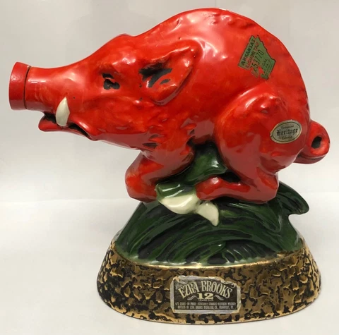 Arkansas Razorback Mascot Vintage 1969 Ezra Brooks Empty Collectors Decanter Cover