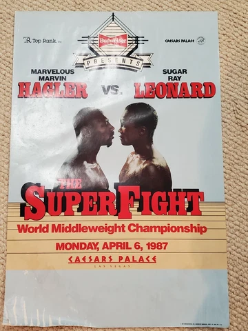 Original Hagler v Sugar Ray Leonard Budweiser The Superfight Poster 1987 DAMAGED Cover