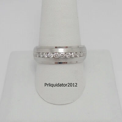 1/2CT MENS NATURAL DIAMOND WEDDING BAND BRIDAL RING 10K WHITE GOLD 6.4 GRAMS - Image 1 of 4