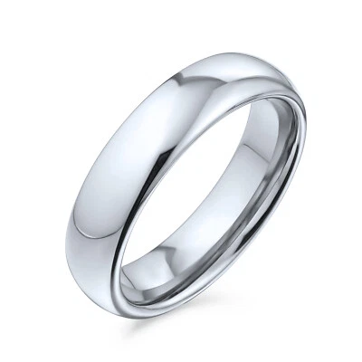 Plain Simple Wide Dome Black Or Silver Couples Titanium Wedding Band Ring For - Image 1 of 4