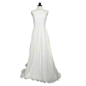Galina Dotted Chiffon A-Line Halter Wedding Dress David’s Bridal Ivory Size 6 - Picture 1 of 16