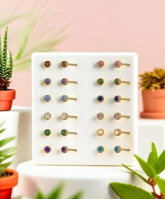 Tiny Gold Birthstone Stud Earrings 5mm, Modern Personalised Jewellery. - Image 1 of 4