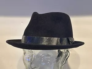 Kangol Origin Trilby Fedora 100% Wool Black Mix Leather Band Medium A NEW - Picture 1 of 16