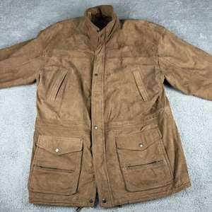 John Ashford Jacket Men's XL Beige Suede Leather Long Sleeve Full Zip Pockets - Picture 1 of 24