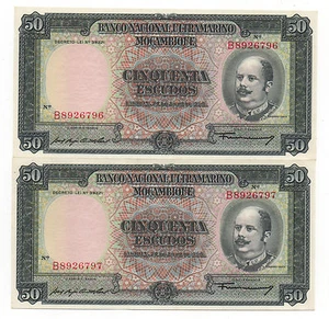 MOZAMBIQUE PORTUGAL 50 ESCUDOS 1958 PICK 106 UNC RUNNING NUMBERS - Picture 1 of 2