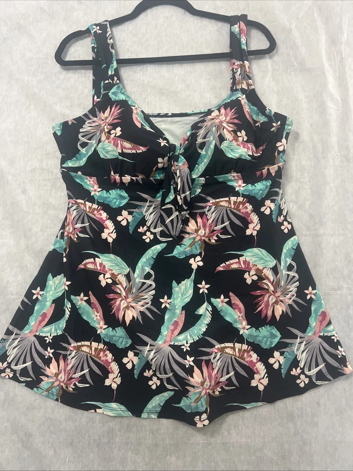 Shore Shapes Swimwear Size 16 Black Floral One Piece Swimsuit Dress Slimming - Image 1 of 4