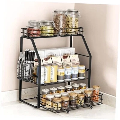 Organizador de estante para especias para gabinete, organizador de encimera negro de 3 niveles pequeño  Foto 1 de 4