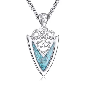 Arrowhead Necklace for Men 925 Sterling Silver Turquoise Arrowhead Pendant Tr... - Picture 1 of 7