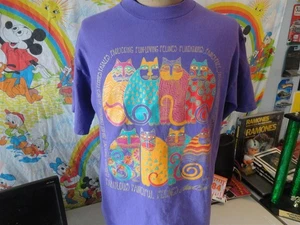 T-shirt vintage anni 90 LAUREL BURCH favolosa fantasia gatto felino viola XL - Foto 1 di 5