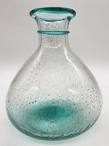  Green Art Glass Vase W/ Gold Fleck 7”  - Picture 1 of 6