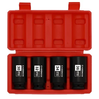 1/2" Drive Deep Spindle Axle Nut Impact Socket Set, 12 Point Metric, 30-36mm,... - Image 1 of 4