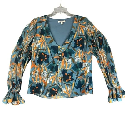 MILLY цветочный аккордеон складки Bell рукав блузка - ретро женское заявление - размер L - Изображение 1 из 4