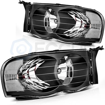 Fits 2002-2005 Dodge Ram 1500 - 3500 Headlights Assembly Pair Left + Right Sides - Image 1 of 4
