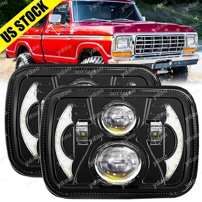 Par de faros LED 5x7" 7x6 alto/bajo halo DRL para Ford F-150 F-250 F-350 1978-1986 Foto 1 de 4