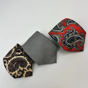 VTG Polo Ralph Lauren Tie Necktie Silk Lot Of 3 Paisley Gingham Italy - Picture 1 of 9