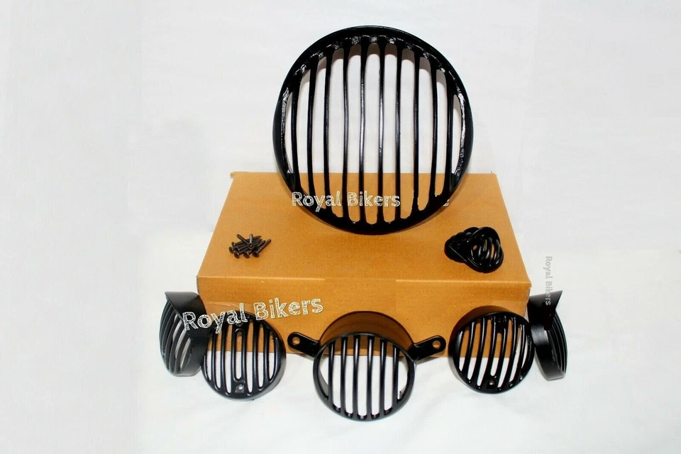 Fit For Royal Enfield Bullet 500 - "Headlight Cover Grille Set Black" - Image 1 of 4