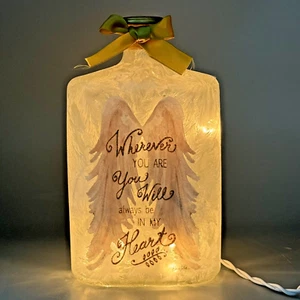 Pre-Lit ANGEL WINGS Stony Creek INSPIRATIONAL REMEMBRANCE Lighted Glass Bottle - Picture 1 of 5