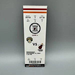 NOV. 14, 2007 KEVIN DURANT 1ST NBA WIN SEATTLE SUPERSONICS VS MIAMI HEAT TICKET - Picture 1 of 2