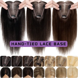Clip In Topper Hairpiece Lace Base 100% Real Remy Human Hair Toupee Wiglet Women - Picture 1 of 36