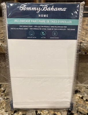 Juego de 2 fundas de almohada Tommy Bahama tamaño king blancas 100 % algodón - nuevas ~ 200 hilos Foto 1 de 3