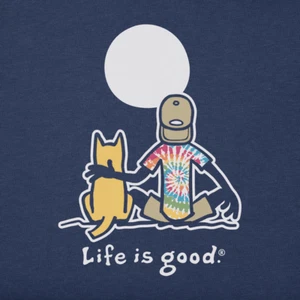 Neu mit Etikett Life Is Good Batik Jake & Rocket Dog Moon dunkelblau SS Crusher T-Shirt für Herren - Bild 1 von 4