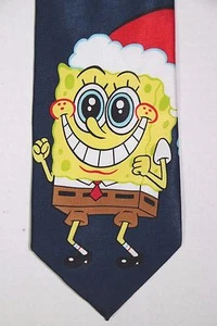 NEW! SPONGEBOB SANTA CHRISTMAS Novelty MEN'S TIE 100% Polyester BLUE Ships FREE! - Picture 1 of 1
