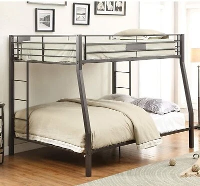 Litera de metal Full XL sobre Queen marcos de cama de alta resistencia muebles de dormitorio negros Foto 1 de 4