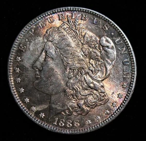 1888 Morgan Dollar. Gem BU, Original Rainbow Toning - Picture 1 of 2