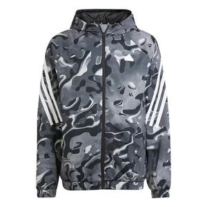 adidas FUTURE ICONS ALLOVER PRINT FULL ZIP HOODIE BLACK WHITE JACKET WINDBREAKER - Picture 1 of 6