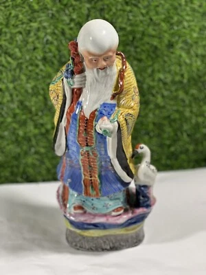 Antigua exportación china, rosa de la familia, estatua de porcelana, Shou lou, 13 pulgadas de alto Foto 1 de 4