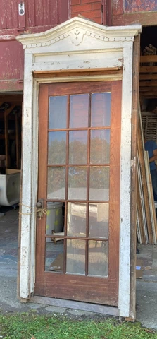 Antique VTG 15 Lite French Door & Victorian Pediment Top Surround Old 1472-22B Cover