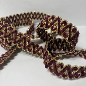 Dark Maroon Red & Metallic Gold Trim 3/4" 10 Yards Sewing Ribbon Crafts - Picture 1 of 12