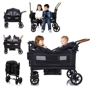 Wagon Stroller for 2 Kids with Adjustable Handle and Canopy,Kids Tray,Cup Holder - Picture 1 of 9