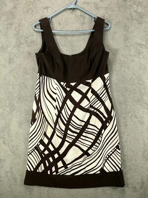 Dressbarn Womens 10 Mini Dress Brown Retro Vibes Geometric Boho Strap Sleeveless - Image 1 of 4