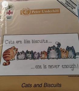 HERITAGE CRAFTS PETER UNDERHILL CATS AND BISCUTS CROSS STITCH CHART, KITTY CAT - Picture 1 of 2