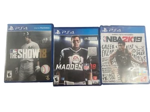 LOT OF 3 PS 4 GAMES - Madden NL 18, NBA 2k19, The Show 18 Baseball , All In Box - Picture 1 of 4
