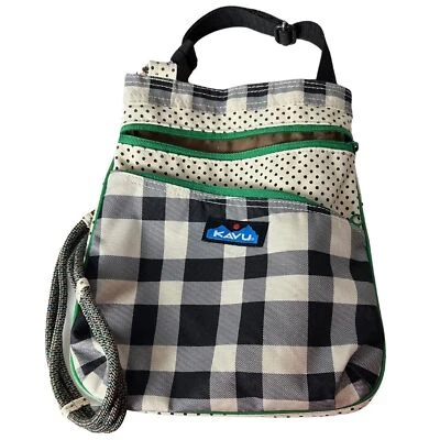 KAVU Black Green Checkered Dot Rope Keepalong Crossbody Adjustable Bag Purse - Image 1 of 4