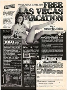 Anuncio impreso vintage Bob Stupak's Vegas World Casino & Resort - Showgirl - febrero 1989 - Imagen 1 de 5