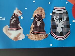 Vibrant Life Holiday Pet Sweater Gray Black Check With Deer