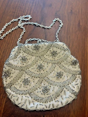 Vintage Purse Hand Made Hong Kong Ivory Silver Beaded silver chain - Image 1 of 4