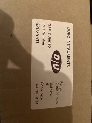 NEW DURO INSTRUMENTS 0-160 psi kpa 6" Dial 1/4" NPT BTM Pressure guage 62025511 - Image 1 of 2