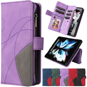 Funda billetera con cremallera magnética de cuero con cremallera de 9 tarjetas para Samsung Galaxy Z Fold4 5G - Imagen 1 de 36