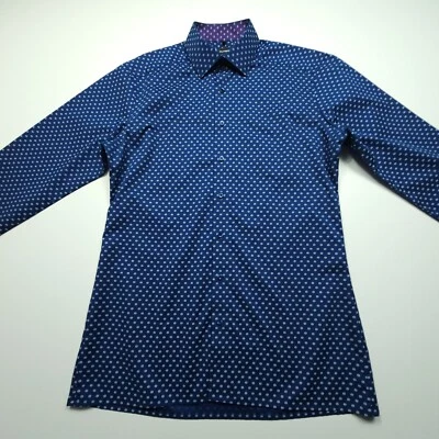 Olymp Luxor Mens Shirt Large Navy Blue Tiny Diamond Polka Dot Flip Cuff Modern L - Image 1 of 4